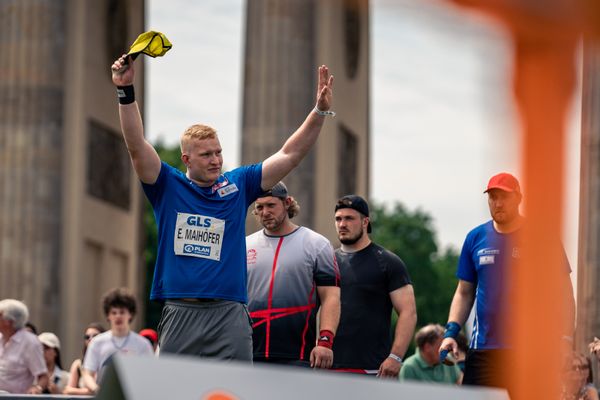 Eric Maihoefer (VfL Sindelfingen) beim Kugelstossen waehrend der deutschen Leichtathletik-Meisterschaften auf dem Pariser Platz am 24.06.2022 in Berlin